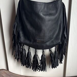 Black Leather Fringe Bag